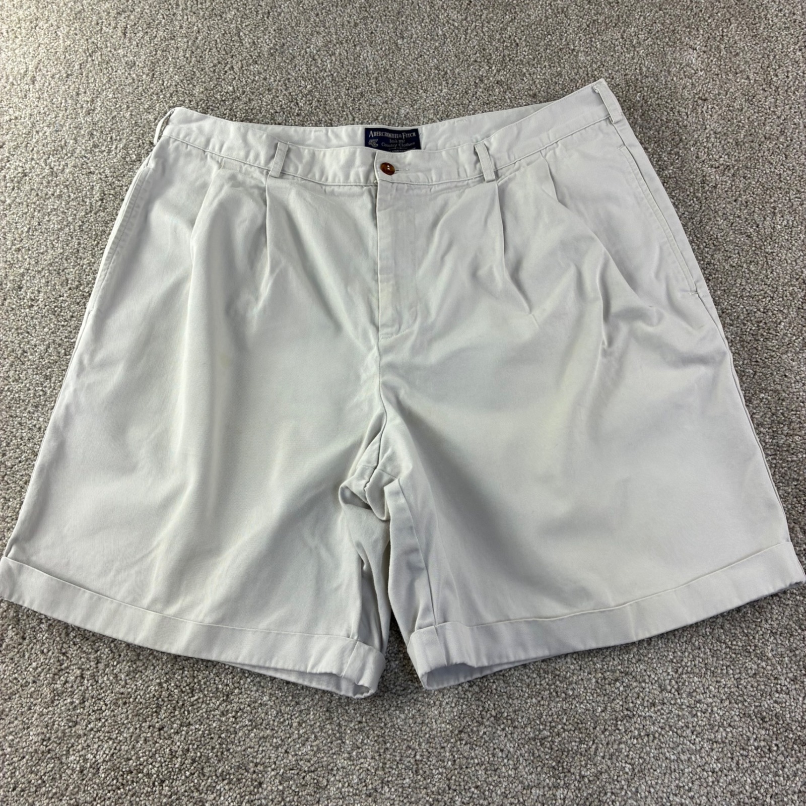 Abercrombie & Fitch Shorts Mens 40 Tan Vintage 90s Pleated Cotton Chino Khaki